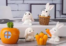 SATYAM KRAFT 1 Set Rabbits Miniature Set for Home Decor,Deepawali,Bedroom, Living Room, Office, Restaurant Decor, Figurines and Cake Decoration Items, (Resin) (Multicolor)