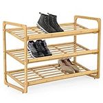 Knight 3-TIER Bamboo Shoe Rack, 100% Natural & Renewable, Super Strong Heavy Duty Durable Wooden Shoe Rack Stand Storage Organiser (L71 x W33 x H51 cm)