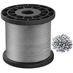 REKOBON 1/16 Wire rope, 304 Stainless Steel Wire Cable, 328ft Length Aircraft Cable, 7x7 Strand Core, 368 lbs Breaking Strength with 100 Pcs Cable Ferrule(for 1/16)