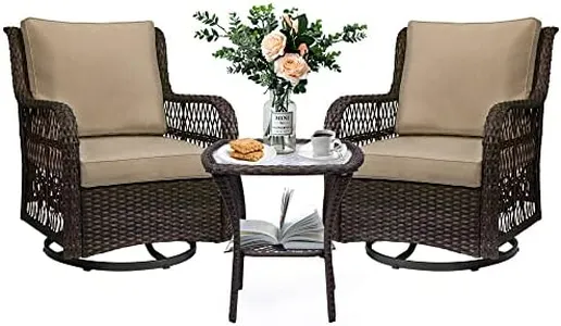 Amyove 3 Pieces Outdoor Wicker Swivel Patio Set, 360° Swivel Rocking Patio Chairs of 2 with Side Table and Fabric Cushions for Outside, Yard, Garden, Balcony (Beige)