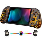 FUNLAB Luminous Switch Controller Compatible with Nintendo Switch/OLED, Ergonomic Joypad Controller for Handheld Mode with 7 LED Colors/Paddle/Turbo - brown
