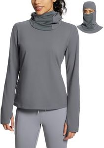 BALEAF Women's Running Hiking Gear Ski Mask Long Sleeve Cowl Neck Thermal Tops Cold Weather Turtleneck Grey M