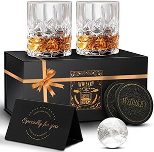 DIOXADOP Whiskey Glasses Set of 2, 11 OZ Old Fashioned Glasses with 2 Ice Ball Molds, Bourbon Glasses, Premium Scotch Glasses, Rocks Glasses, Cocktail, Rum Glasses, Whiskey Glasses for Men