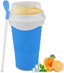 Slushie Maker Cup - DIY Magic Slushy Maker Squeeze Cup, Portable Smoothie Squeeze Cup for Juices, Milk and Ice Cream Make, Double Layers Silica Cup with Lid & Straw for Friends, Family Gifts (Blue)