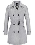 Wantdo Women's Waterproof Double-Breasted Trench Coat Classic Lapel Overcoat Slim Outerwear Coat with Belt Plaid XL