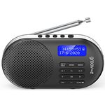 Groov-e Milan Rechargeable DAB & FM Digital Radio - Built-In Alarm Clock & Bluetooth Connectivity - LCD Display - USB or Battery Operated - Portable Radio - 60 Preset Stations - Black