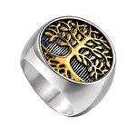 HIJONES Mens Stainless Steel Religious Vintage Classic Tree of Life Signet Rings Round for Anniversary Silver Gold Size Z+5