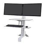 Ergotron – WorkFit-S Dual Monitor Standing Desk Converter, Sit Stand Workstation for Tabletops – With Worksurface, White