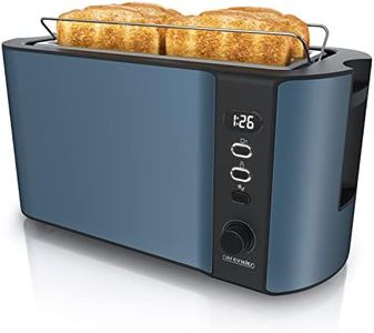 Arendo - Stainless steel toaster long slot 4 slices - Defrost function - Heat-insulating housing - With integrated bread attachment - Crumb drawer - Display with remaining time display - Admiral blue