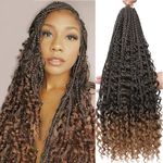 WoWCFyyds 8 Packs Crochet Braids Hair Curly 18 Zoll Goddess Box Braids Crochet Hair Bohemian Hippie Braids Extensions with Curly Ends Synthetic Hair Extensions for Braids（1B/30）