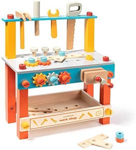 ROBUD Wooden Workbench Set for Kids Toddlers, Pretend Play Construction Toys Kit Gift for Girls & Boys