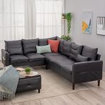 Panana Modern Upholstered L-Shape Sectional Sofa, 2 Seater + 3 Seater Corner Couch for Living Room ，Brown (Curved Arm - Black Leather-like Fabric)