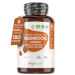 Organic Mushroom Complex 8-180 Capsules - 1000mg - Lion's Mane & 7 Mushroom Blends (Reishi, Chaga, Cordyceps, Shiitake, Oyster, Maitake & Coprinus) - Added Turmeric & Ginger - Vegan & Non-GMO