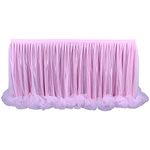 aromm Tulle Table Skirt Cover for Baby Shower Wedding Parties Table Decor 9 FT (L275cm×H77cm) Pink