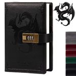 Dragon Leather Journal, Hardcover Notebook, Locked Refillable Diary, Lined/Blank Paper Writing Journals with Combination Lock for Men Women Child (Black)