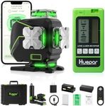 Huepar 16 Lines Self-Leveling Laser Level 4x360°Cross Line Laser with Receiver - LCD Screen, 4D Bluetooth Green Beam Tiling Floor Laser Tool, 360°Horizontal/Vertical Laser Kit -Remote Control S04-5RG