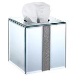 Sumnacon Crystal Square Tissue Box Cover - Decorative Glass Cube Tissue Box Holder, Stylish Mirrored Facial Tissue Holder for Bathroom Vanity Dresser Night Stand Table Countertop Office Home Decor