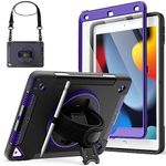 JETech Case for iPad 10.2-Inch (9th/8th/7th Generation, 2021/2020/2019) with Built-in Screen Protector, Protective Shockproof Rugged Tablet Cover, 360° Rotating Hand Strap Stand (Purple)