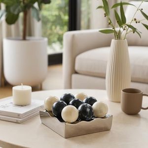 NESS AND JORD Decorative Tabletop Game Set Modern Accent Decor Metal & Marble Elegant Design Home Office Bedroom Living Room Display - 3" Silver