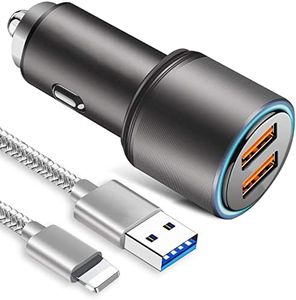 Cargador Coche USB Rapido para Movil iPhone 12 11 13 14 Pro MAX/XS X XR/XS MAX/7 8/14 Plus/8+/6 6S/SE 2022 2020/12 Mini,Qualcomm Quick Charge 3.0+2.4A 30W Carga Rapida Doble Puertos con 1M Cable