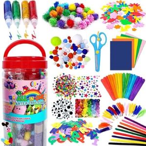 FUNZBO Arts and Crafts Supplies for Kids - Craft Kit with Glitter Glue Stick, Pipe Cleaners Craft & Craft Tools, DIY School Supplies Kit, Girls Toys, Gifts for Girls and Boys Age 4+