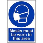 V Safety 41064AU-S Marks Must Be Worn In This Area PPE Sign - Portrait - 200mm x 300mm - Self Adhesive Vinyl, Blue