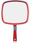 Mirrorvana Large & Comfy Hand Held Mirror with Handle - Big Hand Held Mirror for Barbers, Professional Hairdressers, Beauty Salons, Home Self Haircuts - Miroir à Main (Red)