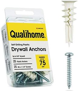 #8 Self Drilling Drywall Plastic Anchors with Screws - No Pre Drill Hole Preparation Required - 75 Lbs