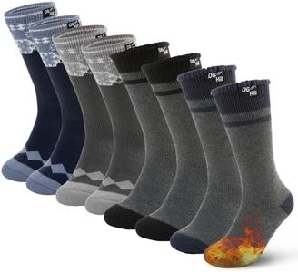 DG Hill Thermal Socks Men - Winter Sock for Cold Weather Warm Socks - Snow Socks Thick Long Thermal Sock for Hunting, Snowflake/Blue Gray Stripe, 4 Pairs, Large