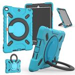 NLR FUN 4-Layer Shockproof Case for iPad Air 2 (9.7-inch) & iPad 6th/5th (9.7-inch iPad 2018/2017) Hybrid Protective iPad Cover with Kickstand/Handle, Pencil Holder, Shoulder Strap (Blue)