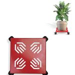 Sharpex Pack of 1 Metal Caddy Iron Dolly on Round Rack Rustproof Sturdy Potted Indoor Outdoor Plant Stand/Trolley with Locking Wheels for Balcony, Living Room, Home and Garden (Red)