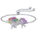 ALoveSoul Silver Tone Little Princess Rainbow Unicorn Pendant Girl Ladies Fashion Necklace Gift for Women, 11.81 inches, Metal, Cubic Zirconia