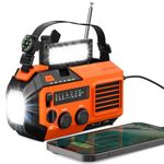 FosPower 5200mAh Emergency Radio (Model A6) NOAA Weather Alert Radio & Power Bank with IPX3 Rating, Solar Charging, Hand Crank, SOS, AM/FM/WB & LED Flashlight for Emergency Kit, Power Outages - Orange