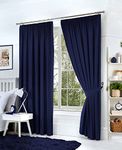 Hachette Thermal Blackout Curtains Pencil Pleat Tape Top Including Pair of Tiebacks (Navy Blue, 66" X 54")