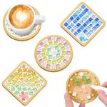 UXORSN 4 Sets DIY Mosaic Tiles for Crafts Mixed Color Mosaic Pieces with Bamboo Coaster Stained Glass Mosaic Arts and Crafts Kits for Adults Handmade Coaster Supplies for Home Decoration Gifts