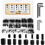 VIGRUE 300Pcs M2.5/M3/M4/M5/M6/M8 Hex Allen Head Socket Set Screw Bolts Assortment Kit Grub Screw with Internal Hex Drive (Black)