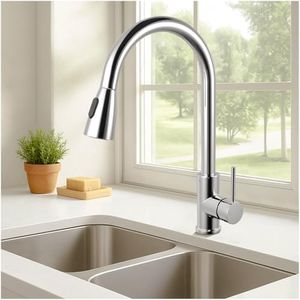 ACA International WELS Kitchen Mixer Tap 2 Modes Spray Kitchen Taps 360° Swivel Laundry Sink Faucet Taps Solid Brass WELS Watermark Certifated(Polished Chrome)
