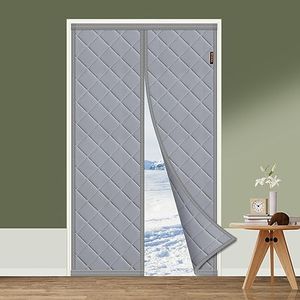 MAGZO Magnetic Thermal Insulated Door Curtain Fits Door Size 36" x 82", Oxford Cloth Strong Magnets Door Insulation, Thicken Cotton Winter Door Cover for Patio Door, Gray