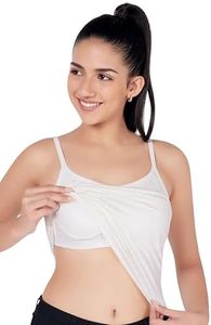 PLUMBURY Women Cotton Relaxed Fit Padded Camisole Adjustable Spaghetti Strap Tank Top with Built-in Shelf Bra, White, Size XL
