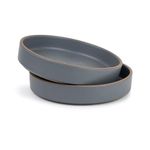 Shay Stackable Ceramic Pasta Bowl Set, 22cm, 2 Pieces, Grey | Matte Finish | Ceramic Pasta Plate | Deep Plate | Ceramic Bowl | Pasta Serving Plate (Stackable Pasta Plate - Grey Rim)