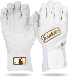 Franklin Sports MLB Batting Gloves - Infinite Powerstrap Baseball + Softball Batting Gloves -Durable Full Wrap Cage Practice Gloves - Reinforced Wrist + Heavy Duty Leather - Adult Medium - White+Gold