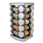 Olde Thompson Stainless Steal Rotating Spice Rack, 20 Refillable Spice Jars With Shaker Tops And Embossed Lids For Frequently Used Spices