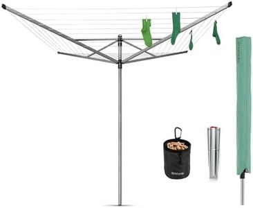 Brabantia - Lift-O-Matic - 50M of Clothes Line - Adjustable in Height - UV-Resistant & Non-Slip Lining - Umbrella System - with Ground Spike 45 mm & Cover - Metallic Grey
