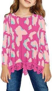 storeofbaby Casual Shirt for Girls Fashion Long Sleeve Tops Loose Fit Lace Trim Tunic Tee
