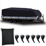 Pontoon Boat Covers 17-20 ft Waterproof PU Coating Marine Grade 210D Polyester UV-Proof with Windproof Buckle Straps Trailerable Boat Cover (Black, Size: Length 17-20 ft,Beam 96")