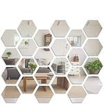 Mirror Wall Sticker, LYGZTing 24 PCS Removable Acrylic Mirror Stickers DIY Wall Decor Mirror Hexagon Wall Sticker Non Glass Mirror for Living Room Bedroom Easter Decor (2.6x4.4x5inch)