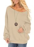 RANPHEE Fall Outfits for Women 2024 Apricot Long Sleeve Shirts Off One Shoulder Tops Pullover Slouchy Baggy Sweater Fall Clothes Fashion Trendy Outfits M