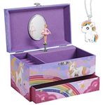 SONGMICS Music Jewelry Box, Ballerina Music Box, Rainbow and Unicorn, 7.5 x 4.3 x 4.3 Inches, Purple UJMC012P02