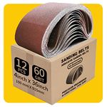 4 x 36 Inch 60 Grit Sanding Belt | Premium Aluminum Oxide Sanding Belt | Premium Sander Sandpaper – 12 Pack