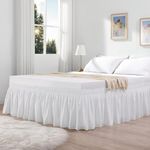 KANCHI DÉCOR - Microfiber Bed Skirt Wrap | Solid Easyfit Full Size 21 Inch Drop Tailored Wrinkle Fade Resistance Soft Fabric Stylish Design Bedskirts- (White, 54 * 75 in)